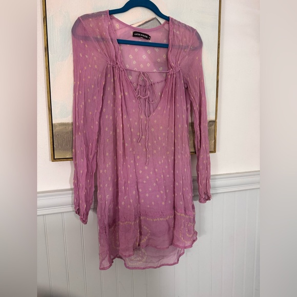 ANTIK BATIK 100% Silk Mulberry Pink Sheer Mini Dress Size M - Picture 6 of 9
